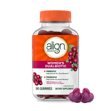 Align Probiotic, Women's Dualbiotic, Womens Probiotic Gummies, Prebiotics and Probiotics for Women, with Cranberry for Urinary Tract Health*, Cranberry Flavor, 90 Gummies AlignAu supplements