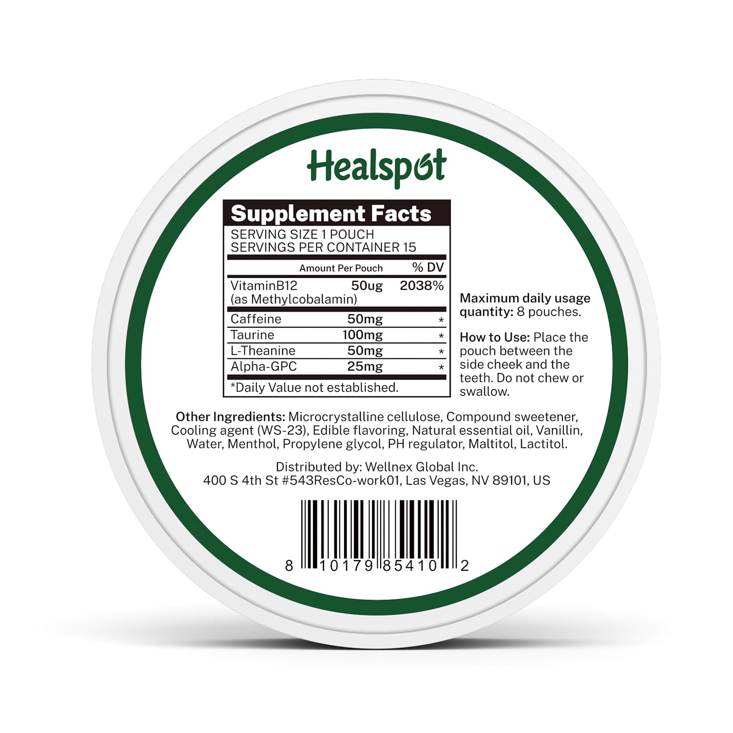Healspot Nootropic Caffeine Pouches, Energy Pouches with 50mg Caffeine | Taurine | Vitamin B12 | Alpha-GPC | L-Theanine, Focus and Energy Supplements Variety Packs 5 Flavors HealspotAu supplements