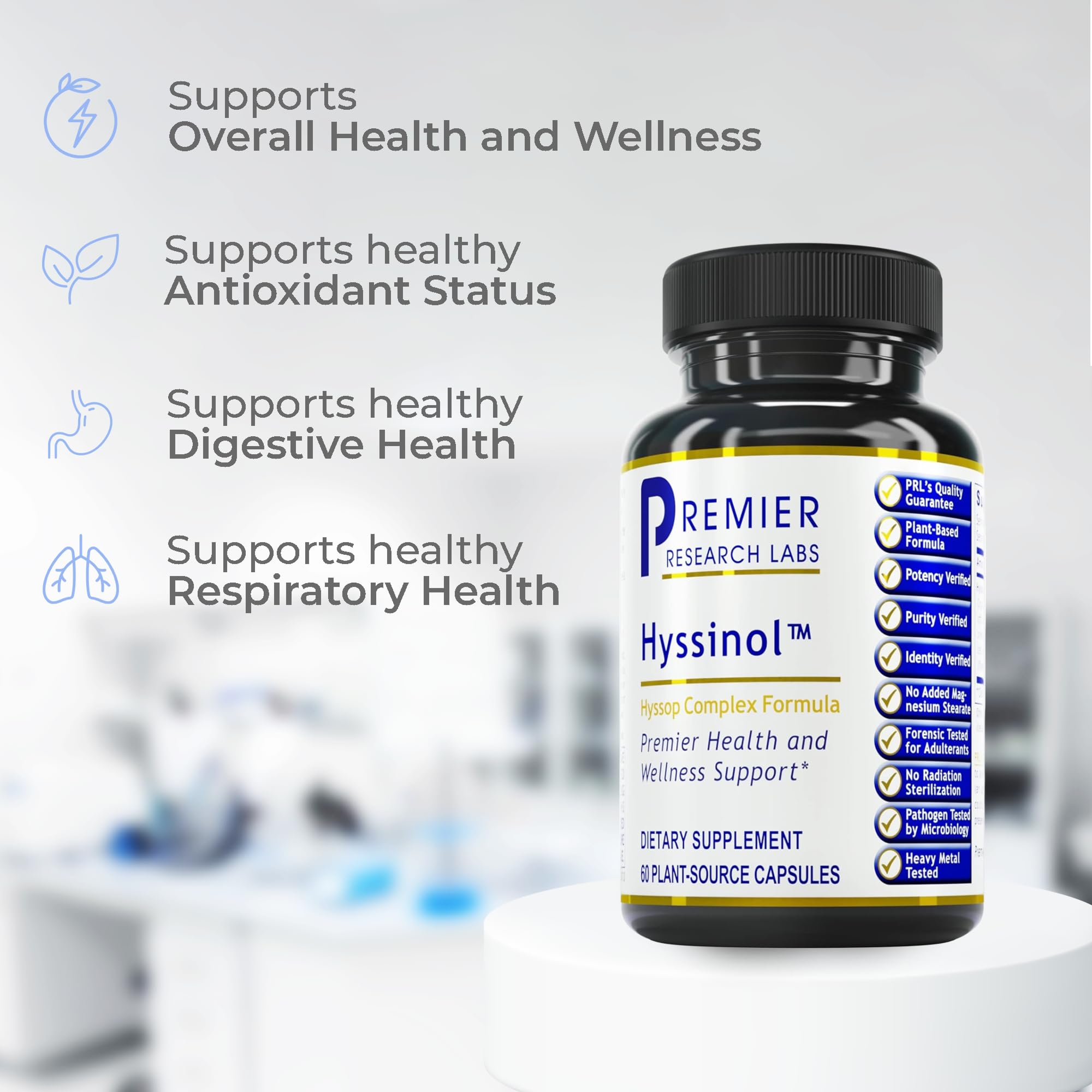 Premier Research Labs Hyssinol - Hyssop Herb, Hyssop Capsules, Wellness Pills with Organic Hyssop Dry Herb, Dietary Supplement with Green Tea, Antioxidant Support - 60 Vegetarian Capsules Premier Research LabsAu supplements