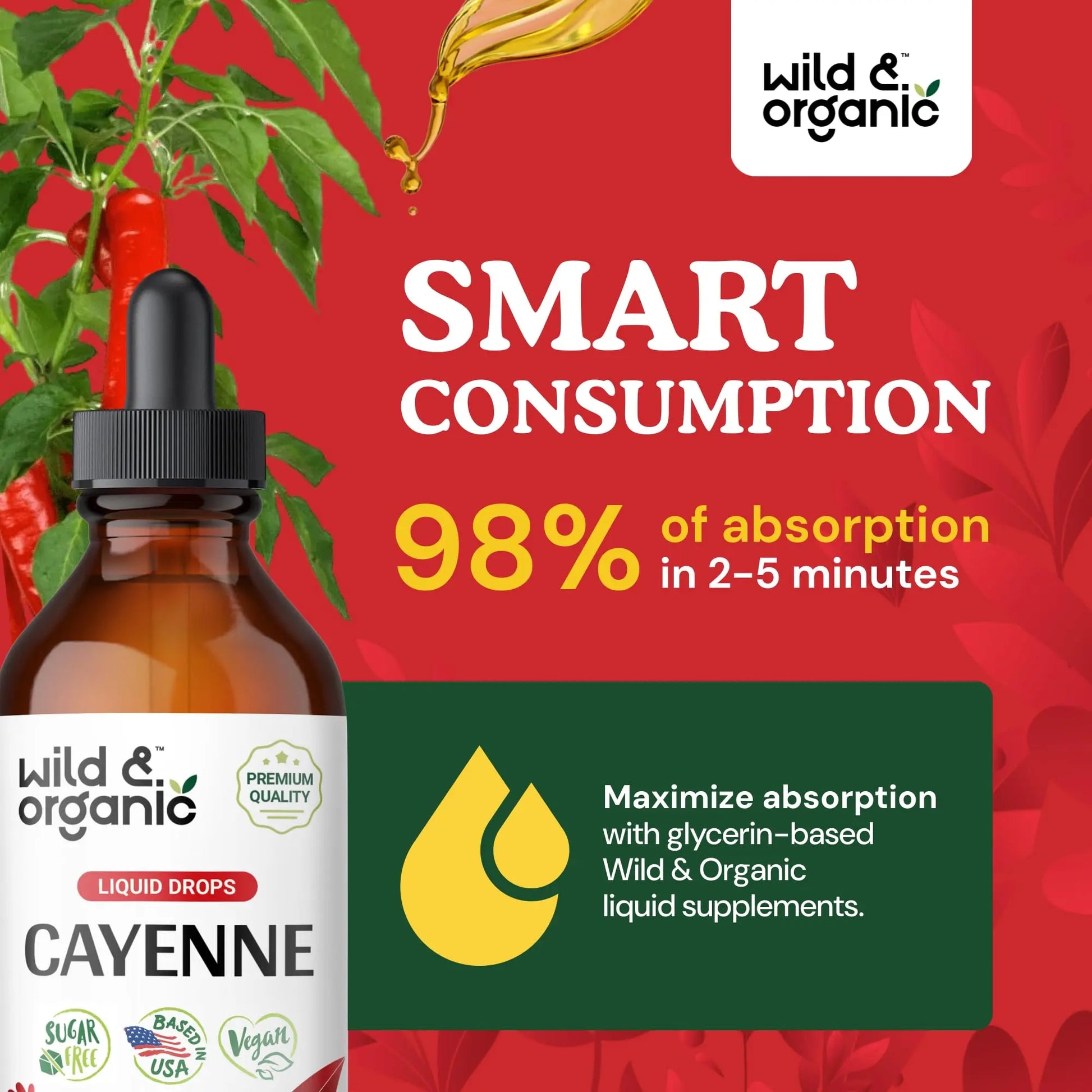 Wild & Organic Cayenne Pepper Tincture - Digestive Support with Capsaicin Extract - Cayenne Pepper Liquid Drops for Overall Well-Being - Unflavored, Vegan, Sugar & Alcohol-Free - 4 fl oz Wild & Organicnz supplements