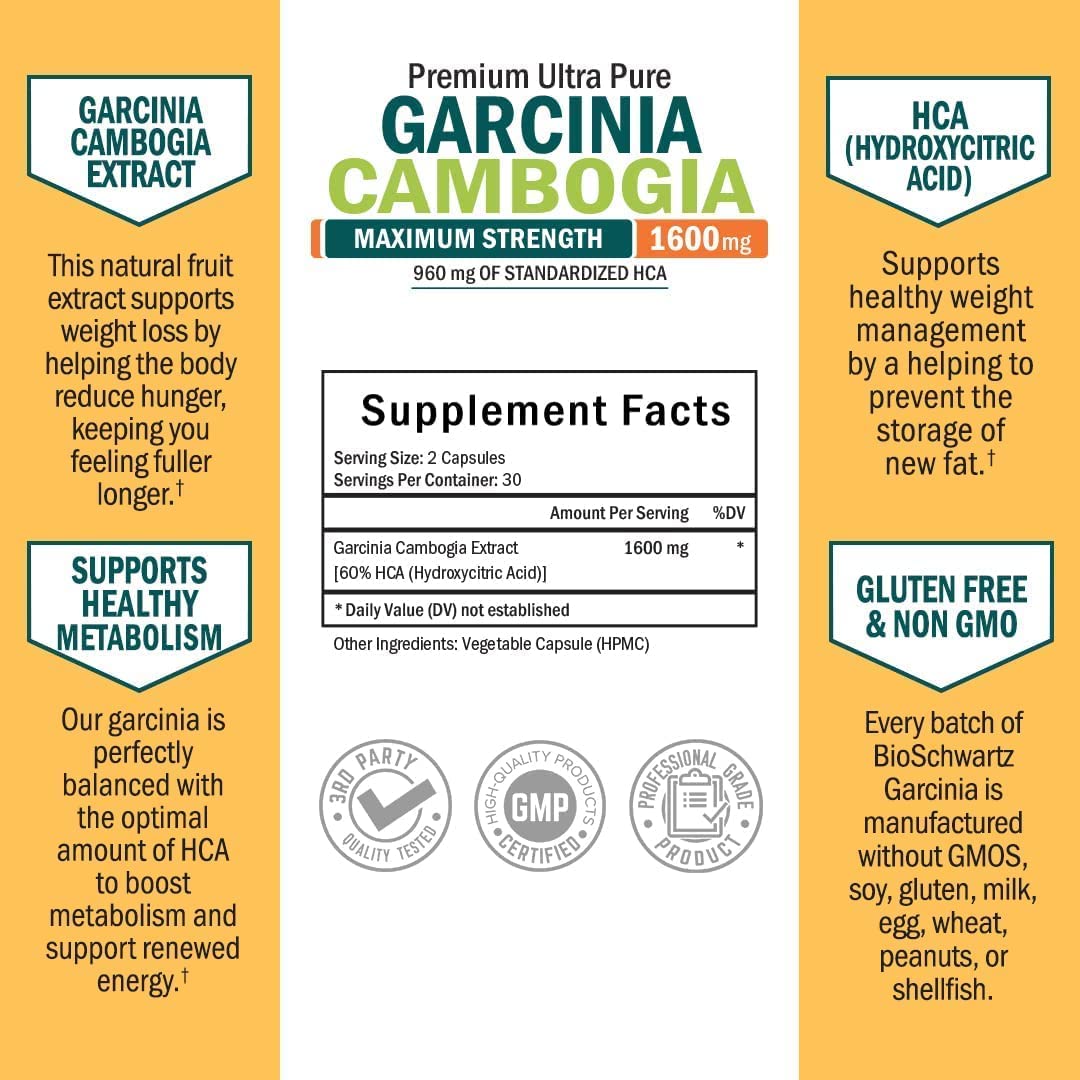 Garcinia Cambogia Weight Loss Pills - Maximum Strength Appetite Suppressant & Fat Burner BioSchwartzUS supplements