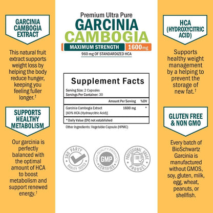 Garcinia Cambogia Weight Loss Pills - Maximum Strength Appetite Suppressant & Fat Burner BioSchwartzUS supplements