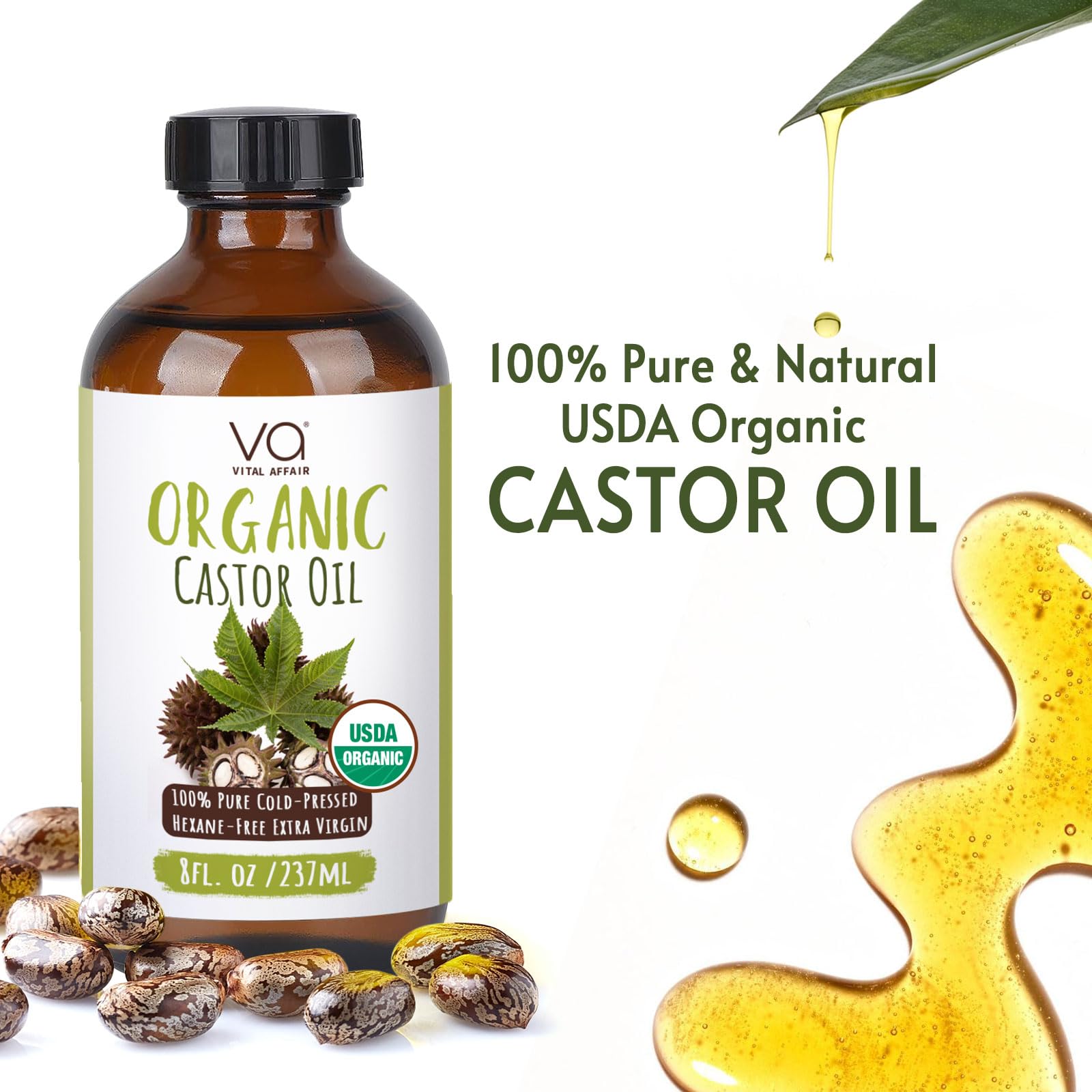 VITAL AFFAIR Castor Oil Organic Cold Pressed Unrefined Glass Bottle- USDA Certified Organic Castor Oil VITAL AFFAIRAu supplements