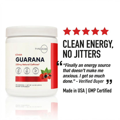 Type Zero Clean Guarana Powder Drink Mix (250 Servings, Unflavored) - 220 MG Caffeine Per Serving, Natural Caffeine, Non GMO, Gluten Free Type ZeroUS supplements