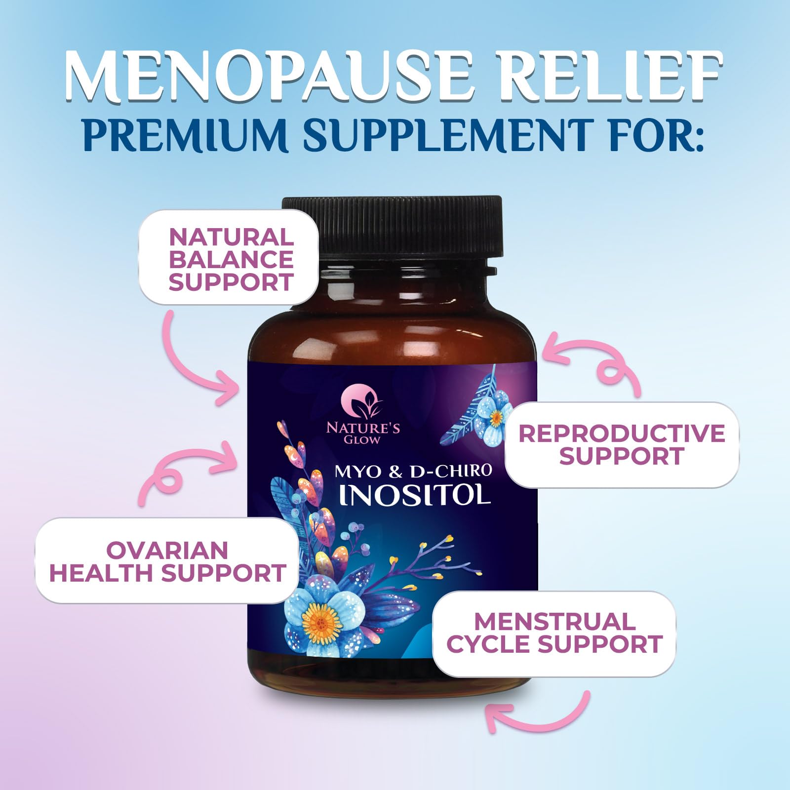 Myo-Inositol & D-Chiro Inositol 1025mg - 40:1 Ideal Ratio for Ovarian Support, Vegan Myo & D Chiro Supplement for Women's Natural Balance and Hormone Support, Vitamin B8, Non-GMO - 120 Capsules Nature's GlowAu supplements