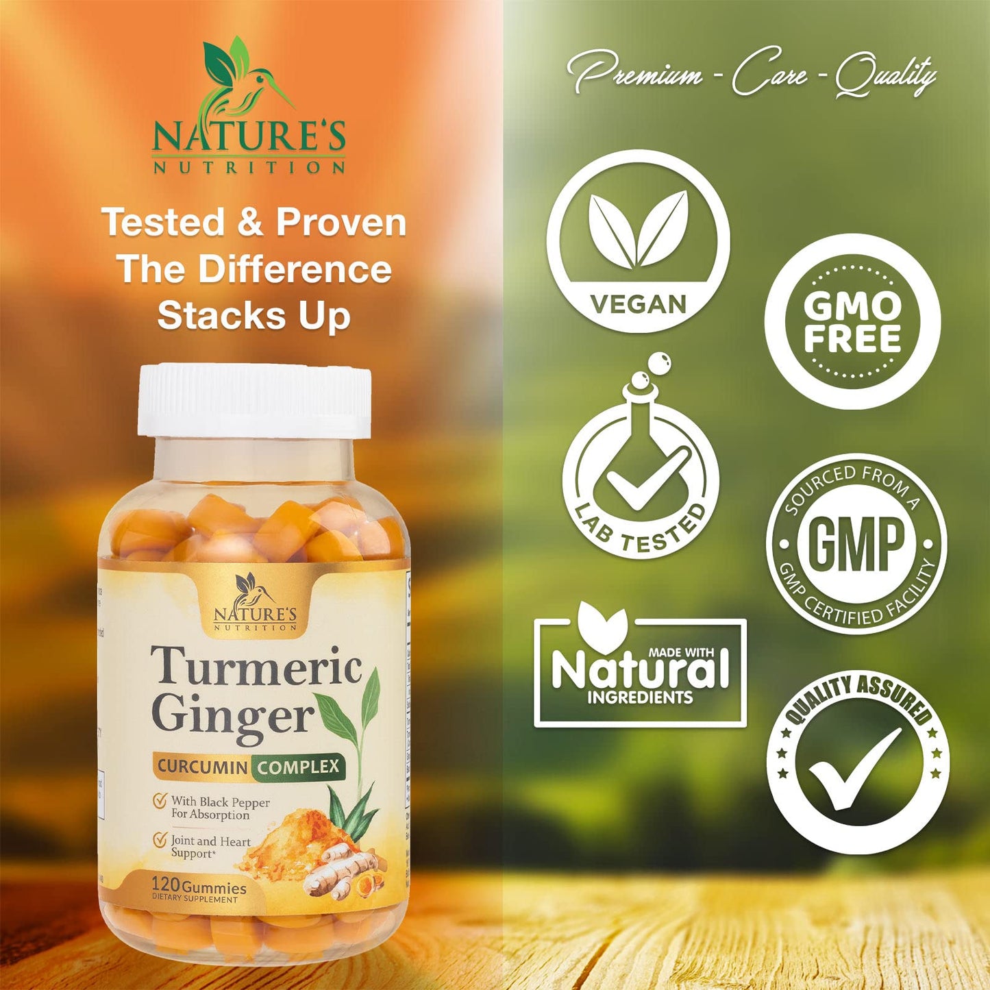 Turmeric Ginger Gummies - Vegan Turmeric Curcumin Gummy with 95% Curcuminoids Nature's NutritionUS supplements