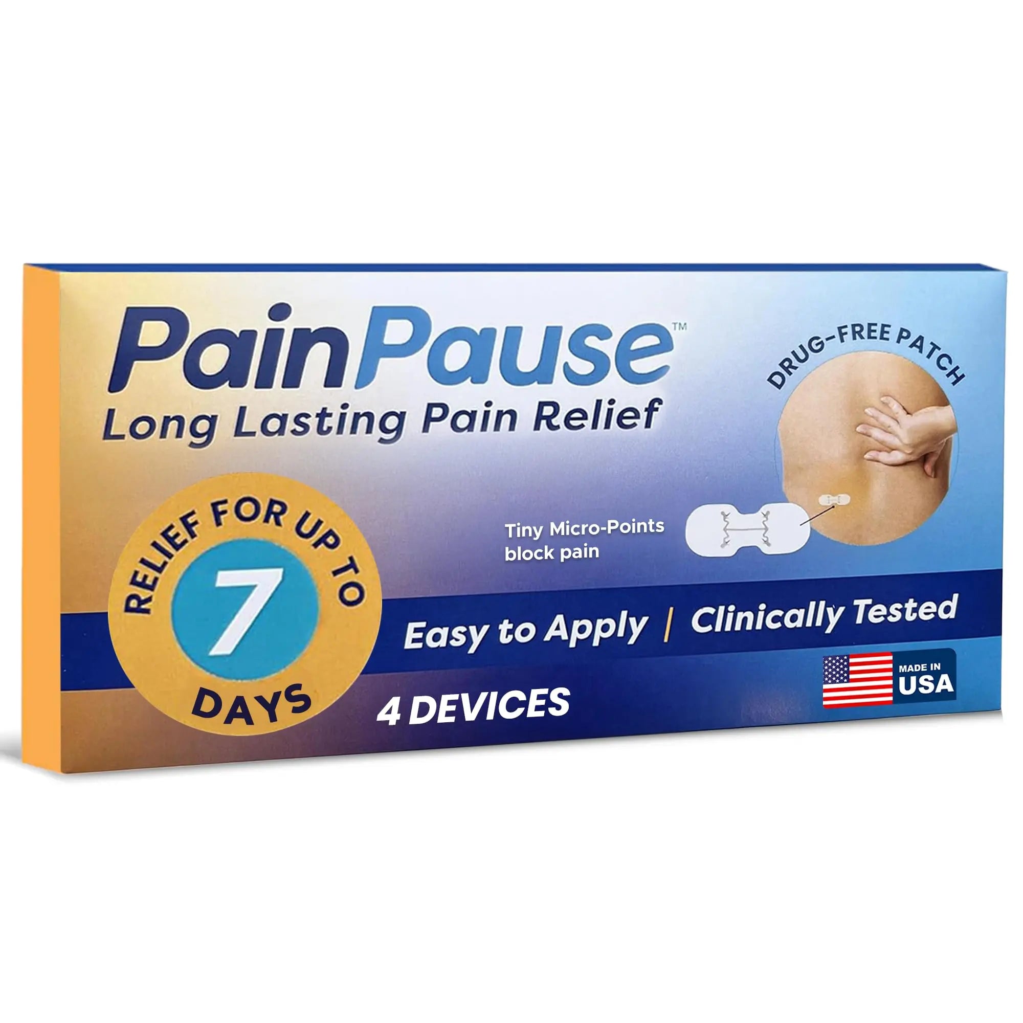 PainPause Long Lasting Pain Relief - Back, Hip, Knee, Neck, Plantar Fasciitis, and Others - Relief for Up to 7 Days, Clinically Tested, 4 Devices in 2 Pouches PainPauseAu supplements