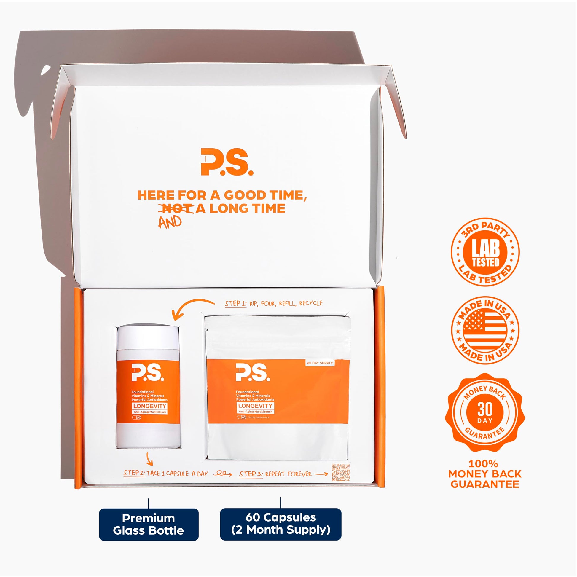 PS Longevity Supplement – Anti-Aging Multivitamin for Men & Women – Premium Methylated B Vitamins, CoQ10, NR, Urolithin A & Natural Antioxidants – Cellular Health, Energy & Memory – 2 Month Supply PSAu supplements