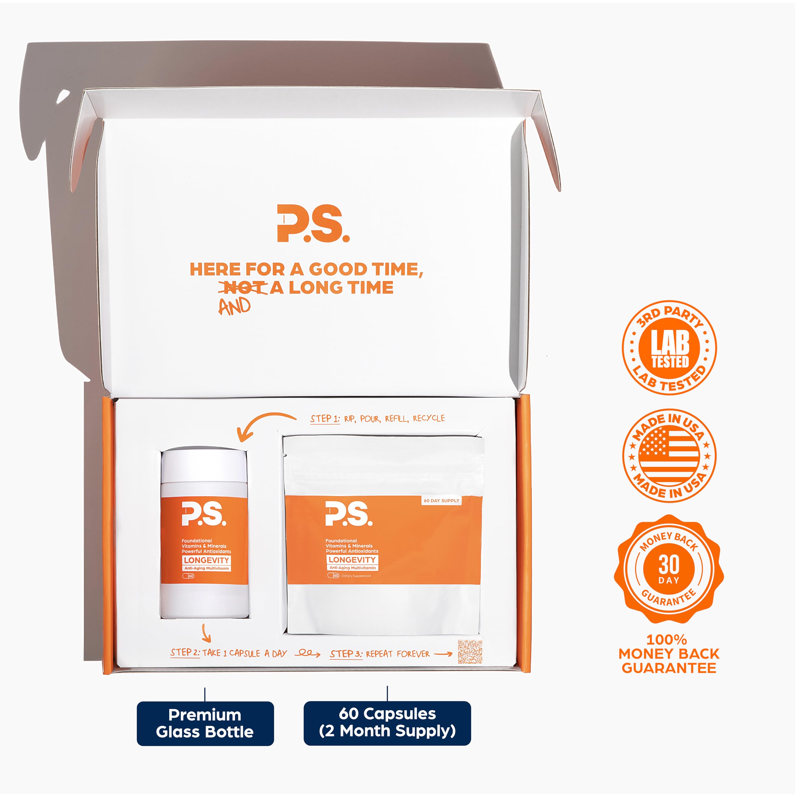 PS Longevity Supplement – Anti-Aging Multivitamin for Men & Women – Premium Methylated B Vitamins, CoQ10, NR, Urolithin A & Natural Antioxidants – Cellular Health, Energy & Memory – 2 Month Supply PSAu supplements