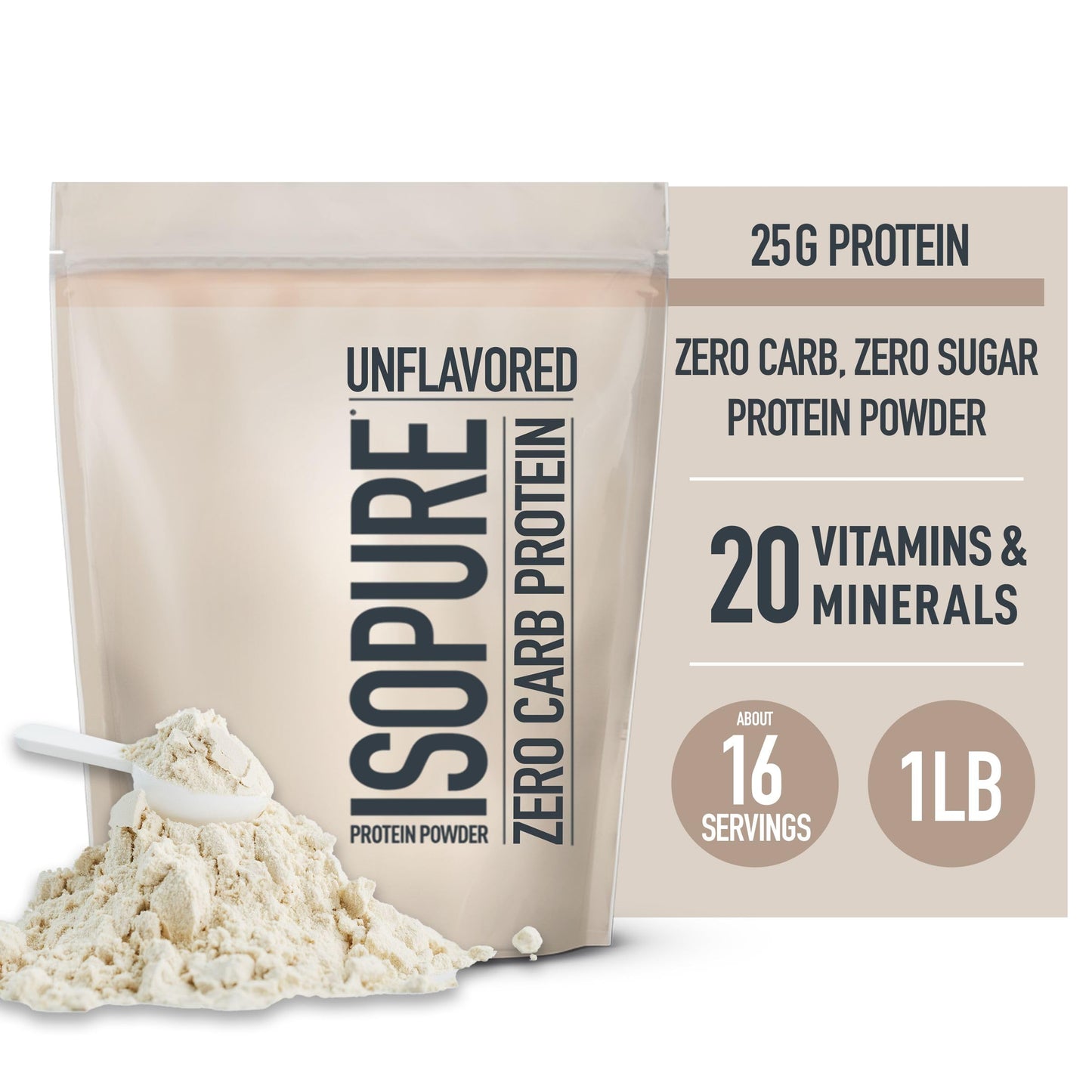 Isopure Unflavored Protein, Whey Isolate, 25g Protein, Zero Carb & Keto Friendly IsopureUS supplements