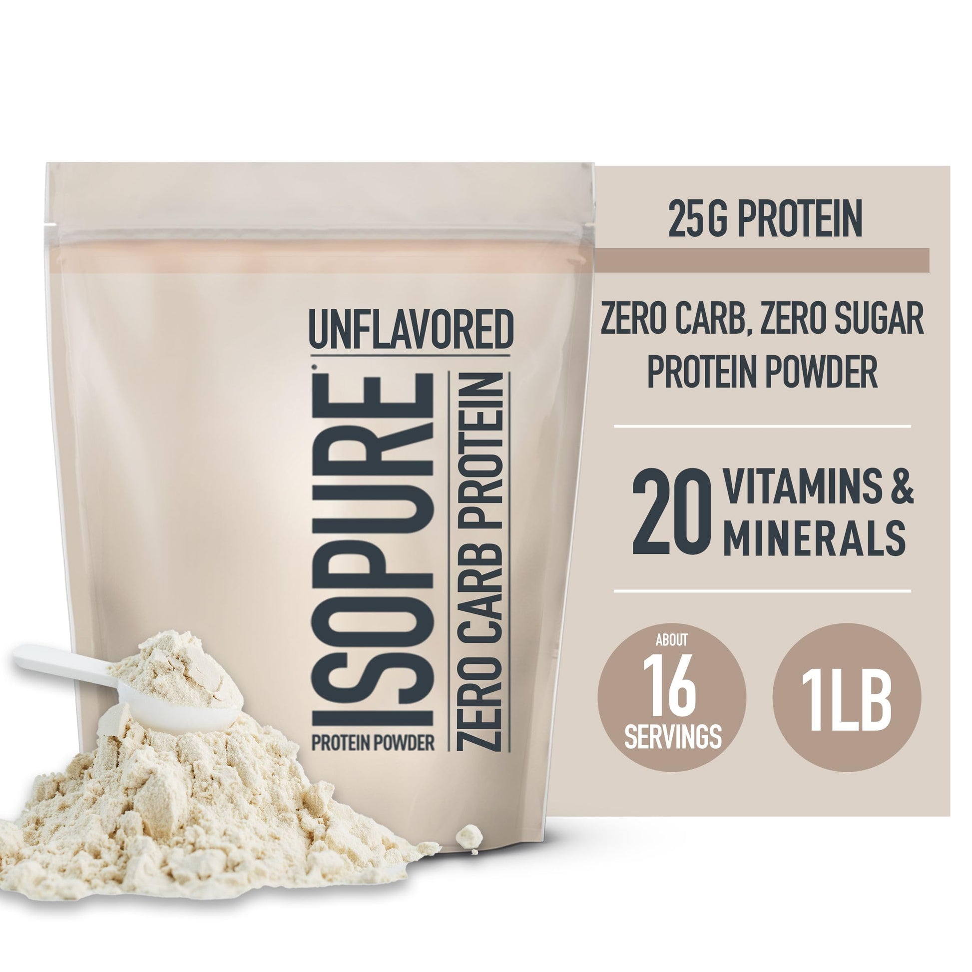Isopure Unflavored Protein, Whey Isolate, 25g Protein, Zero Carb & Keto Friendly IsopureUS supplements