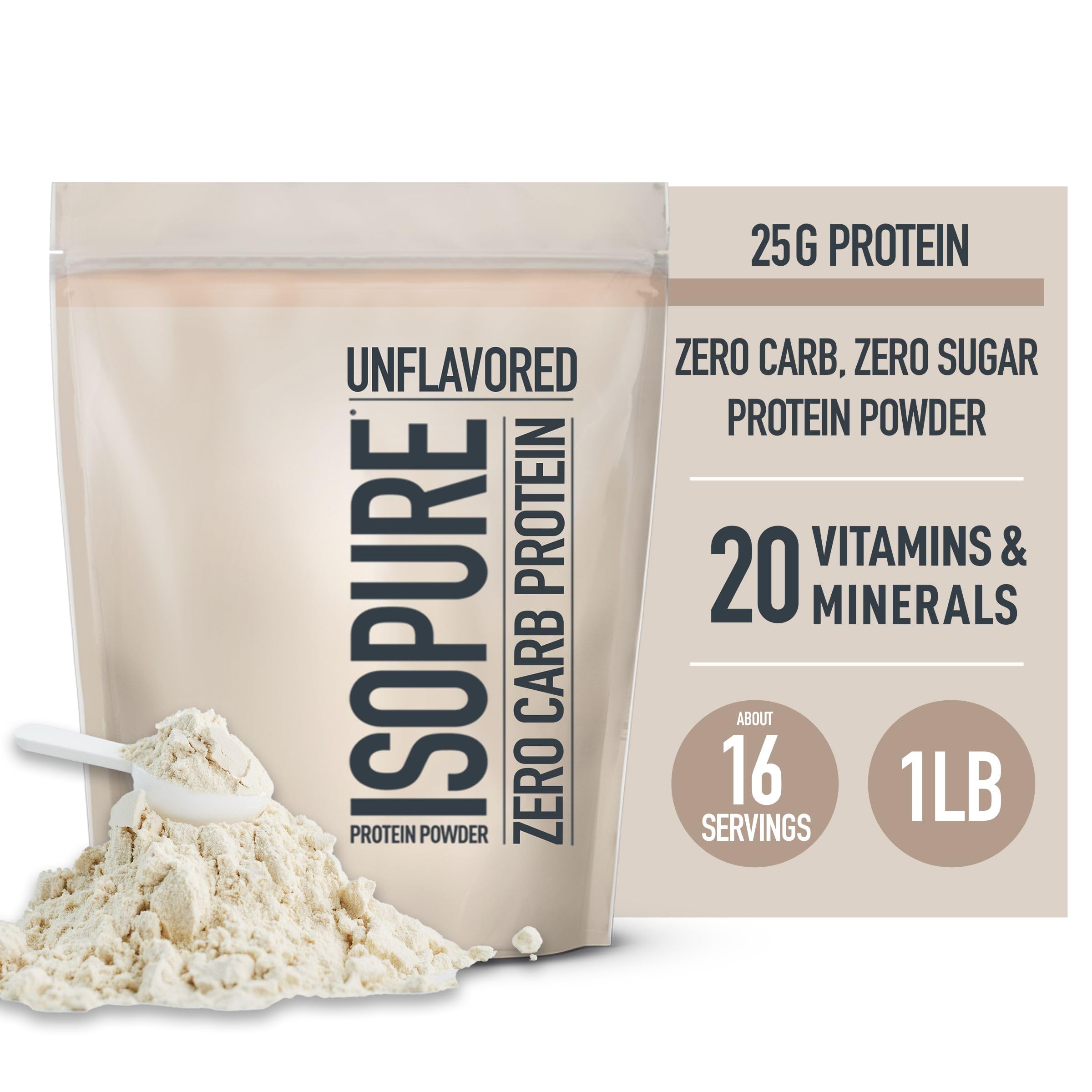 Isopure Unflavored Protein, Whey Isolate, 25g Protein, Zero Carb & Keto Friendly IsopureUS supplements