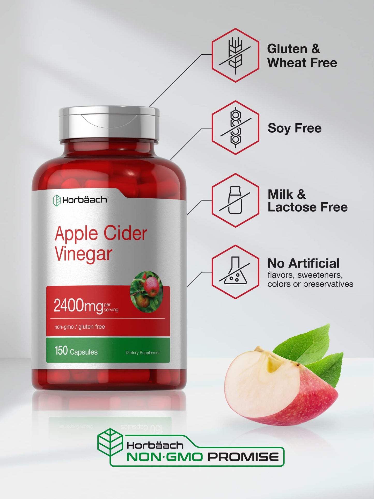 Apple Cider Vinegar Capsules | 2400mg | 150 Count | Non-GMO, Gluten HorbäachUS supplements