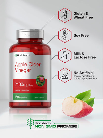 Horbäach Apple Cider Vinegar Capsules | 2400mg | 150 Count | Non-GMO, Gluten Free Supplement HorbäachUS supplements