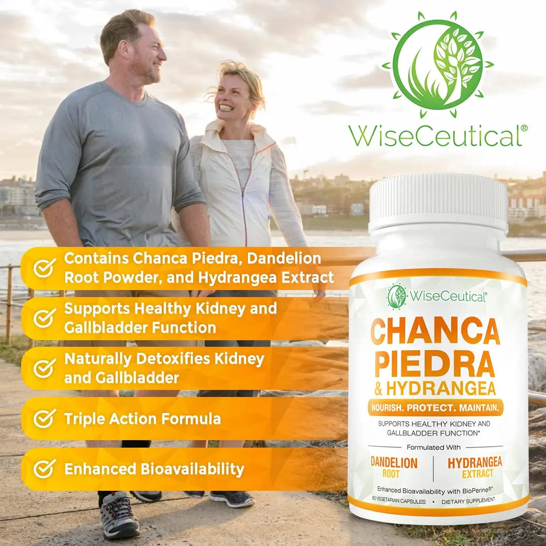Max Strength Chanca Piedra, Hydrangea & Dandelion Root - Natural Kidney & Gallbladder Formula - Stone Breaker, Flush Impurities, Cleanse Urinary Tract - Enhanced with BioPerine. 60 Veggie Capsules. WiseceuticalAu supplements