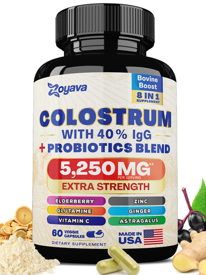 Bovine Colostrum Supplement Capsules 5250 MG, Grass Fed Cow Colostrum ZoyavaUS supplements