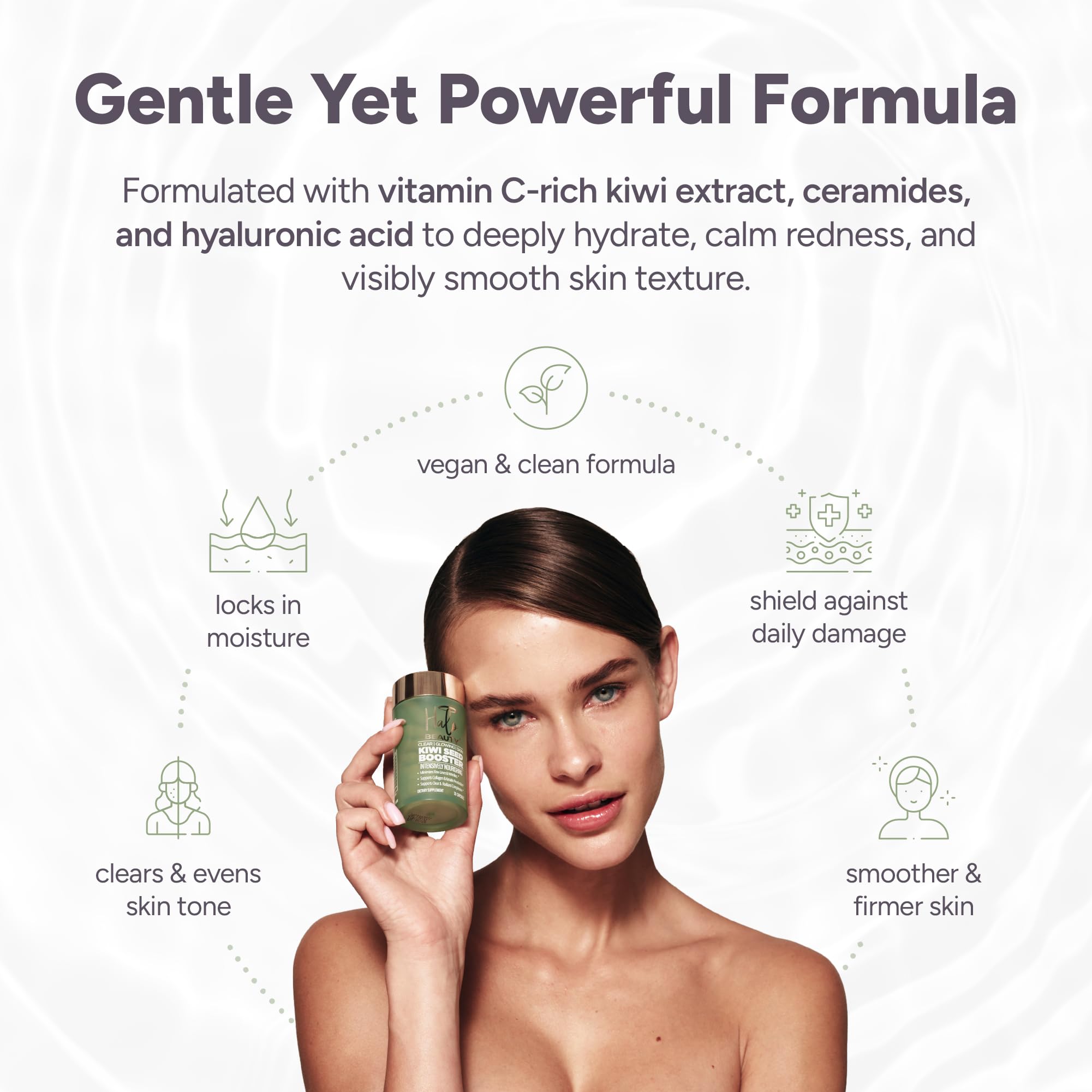 Halo Beauty Kiwi Seed Booster Skin Supplement Refill Pack | Anti-Aging Hydration & Glowing Skin Support with Kiwi Seed, Vitamin C, D3 & Zinc | Vegan Collagen Support Capsules | 1-Month Supply Halo BeautyAu supplements