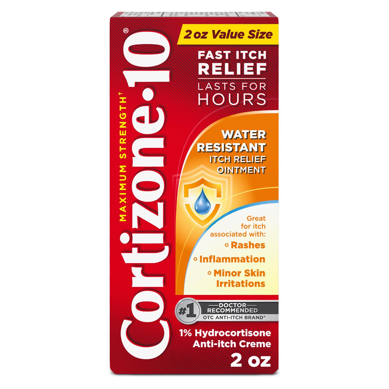 Cortizone-10 Maximum Strength Water Resistant Itch Relief Ointment, 1% Hydrocortisone, Fast-Acting, Anti-Itch Cream for Bug Bites, Rash, Eczema, Psoriasis, Poison Ivy, Oak, Sumac & More, 2 oz Cortizone 10Au supplements
