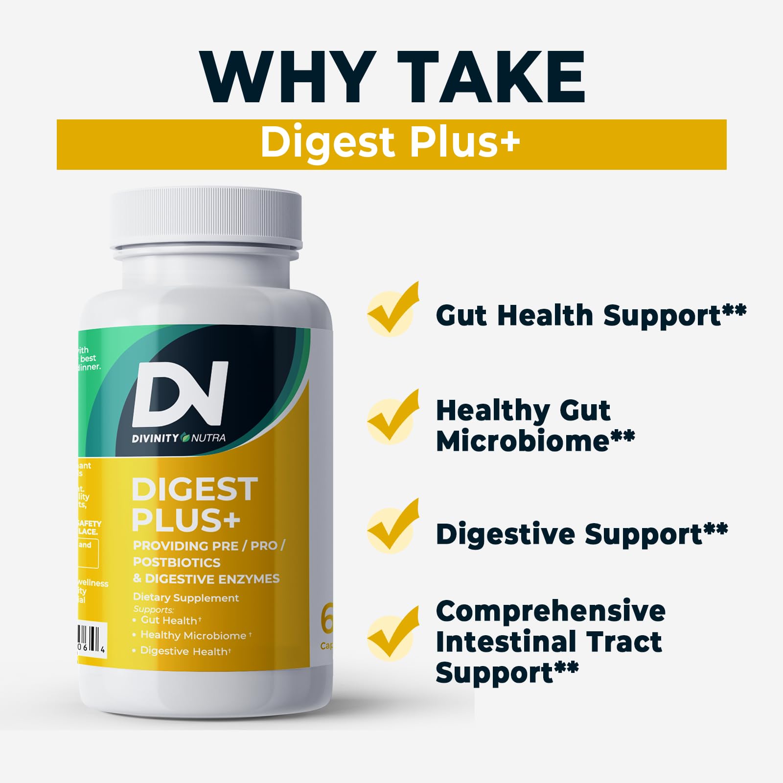 4-in-1 Prebiotic Probiotic & Postbiotic for Women & Men, Complete Gut & Digestive Support Supplement, Pre Post Probiotics & Digestive Enzymes 60 Capsules,Made in USA Divinity NutraAu supplements