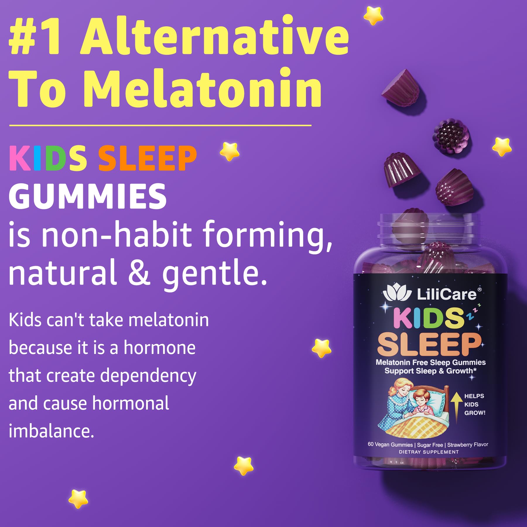 LILICARE Kids Sleep Gummies - Magnesium Glycinate Gummies, Melatonin Free Sleep Aid | Magnesium, Calcium, D3, B6, L Theanine | Kid Melatonin Alternative for Restful Sleep (Pack of 2) LILICAREAu supplements