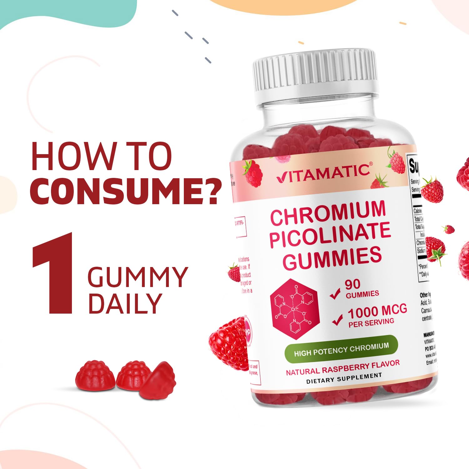 Vitamatic Chromium Picolinate 1000 mcg - 90 Gummies - High Potency Chromium VitamaticAu supplements