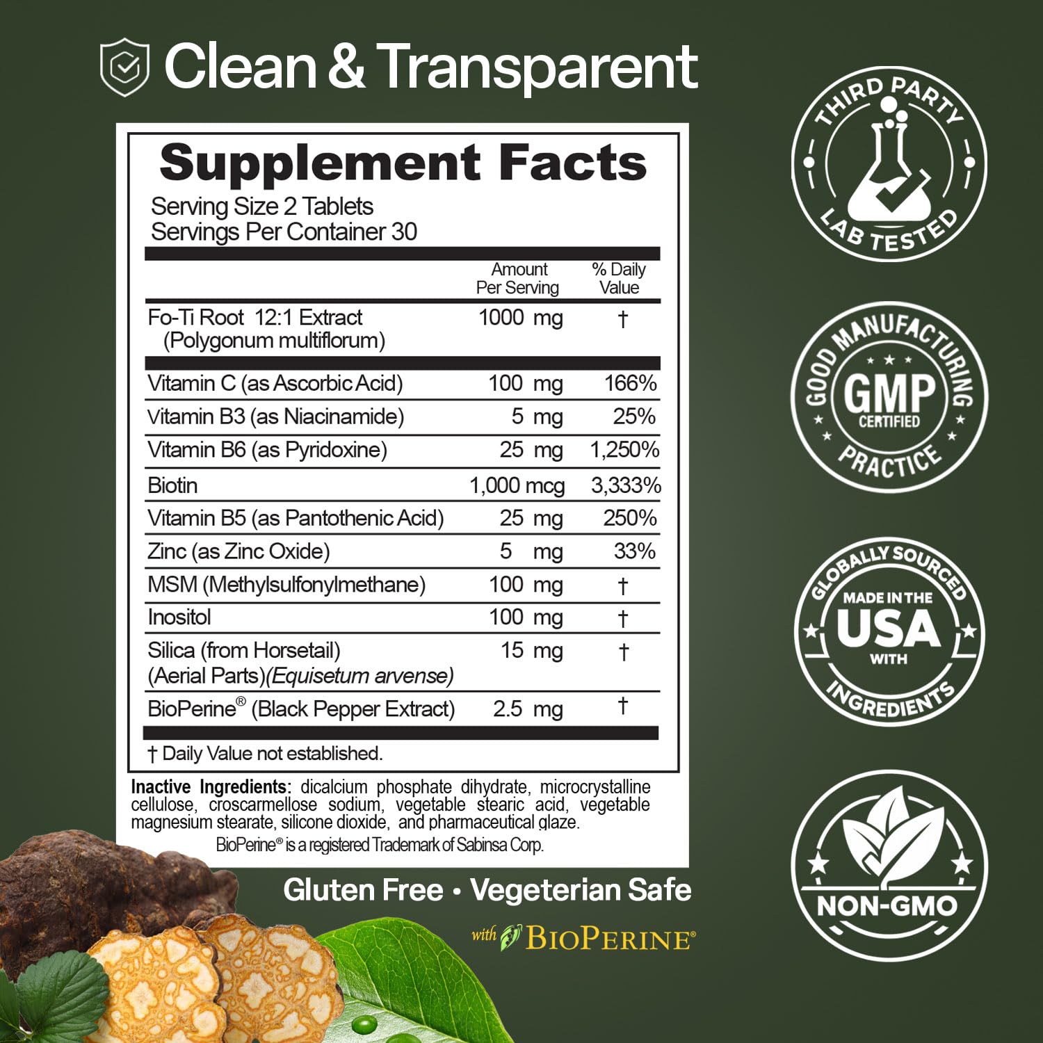 Natures Elements Advanced Shou Wu for Gray Hair – Prepared He Shou Wu for Hair Growth with Biotin, Bioperine, Fo-Ti Root & More – 100% Natural – 60 Tablets – Non-GMO, Gluten-Free Natures ElementsAu supplements