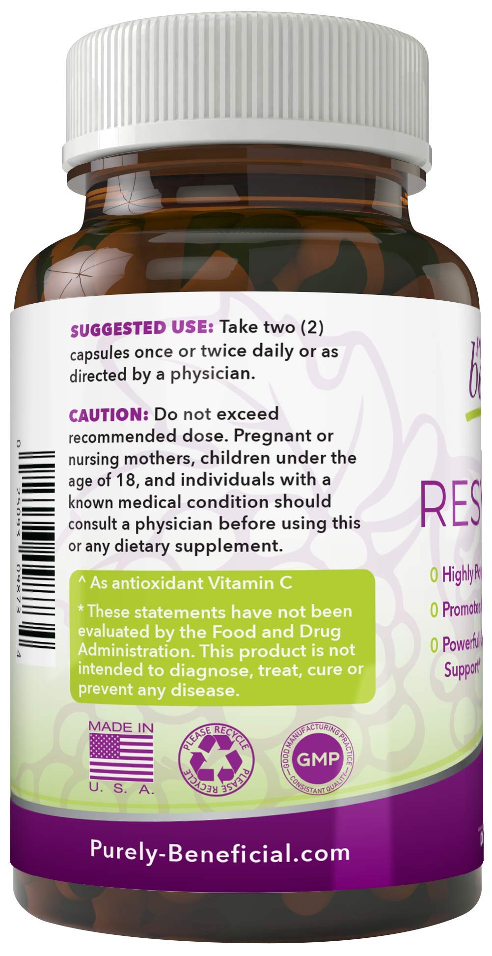 PURELY beneficial RESVERATROL1450-90day Supply, 1450mg per Serving of Potent Antioxidants PURELY beneficialAu supplements