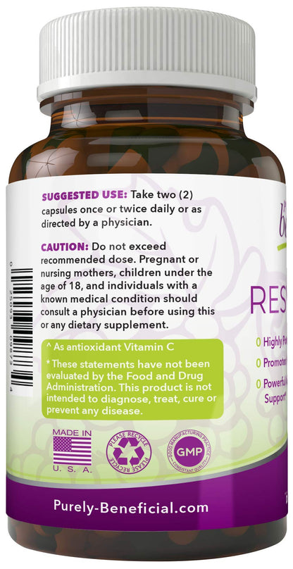 PURELY beneficial RESVERATROL1450-90day Supply, 1450mg per Serving of Potent Antioxidants PURELY beneficialUS supplements