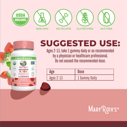 MaryRuth Organics Kids Probiotics for Digestive Health | USDA Probiotic Gummies | 2 Month Supply | Kids Probiotics | Immune Support | Gut Health Supplement | Vegan | Non-GMO | Gluten Free | 60 Count MARYRUTH'SUS supplements