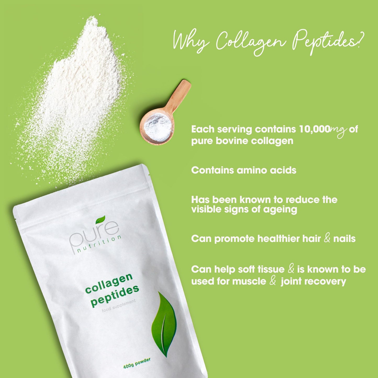 Pure Collagen Powder, Bovine Collagen Peptides Powder by Pure 400g PureUS supplements