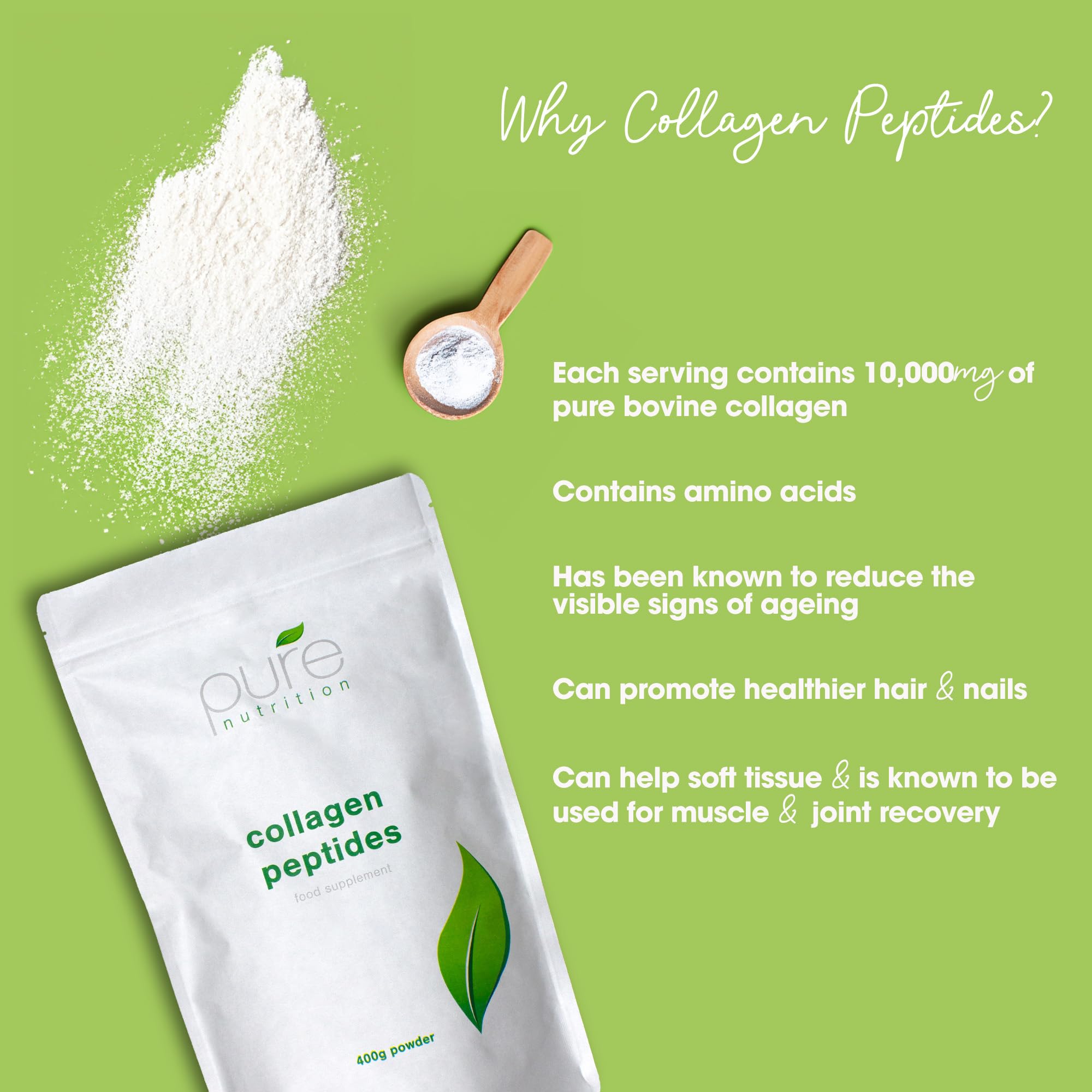 Pure Collagen Powder, Bovine Collagen Peptides Powder by Pure 400g PureAu supplements