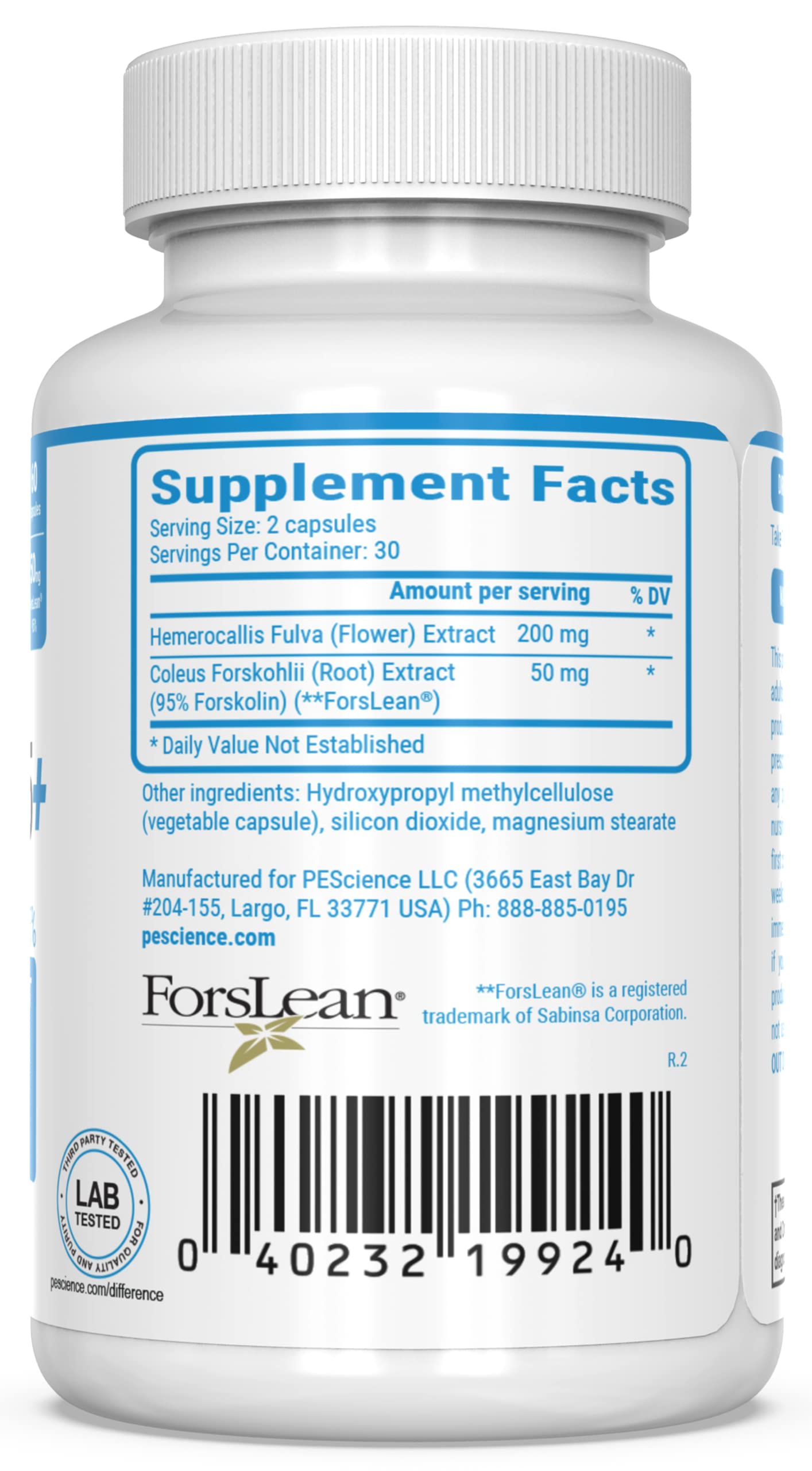 PEScience Forskolin-95+ Capsules, 95% Pure Forskolin from Coleus Forskohlii Extract with Hemerocallis Fulva Extract, Patented ForsLean, 50mg, 60 Count PEScienceAu supplements