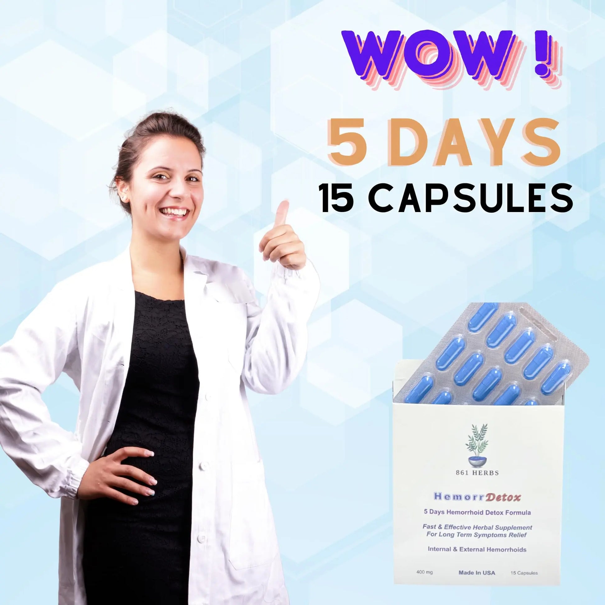 '-5-Day 15 Capsules, Fast & Long-Term Relief, Natual Herbs Formula Remedy, Address Root Causes of Hemorrhoids. 861 HERBSAu supplements