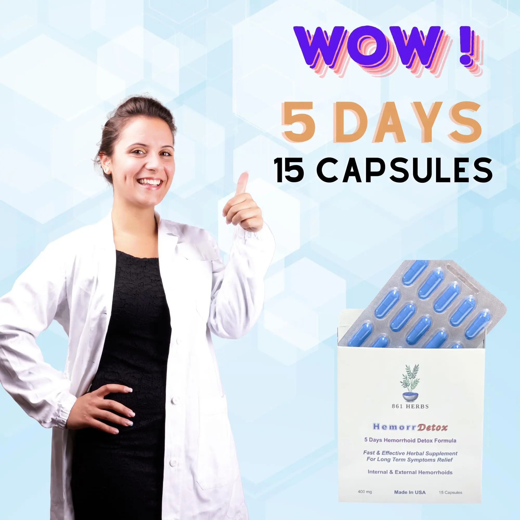 '-5-Day 15 Capsules, Fast & Long-Term Relief, Natual Herbs Formula Remedy, Address Root Causes of Hemorrhoids. 861 HERBSAu supplements