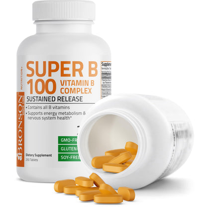 Bronson Super B 100 Vitamin B Complex Sustained Release Contains All B Vitamins BronsonUS supplements
