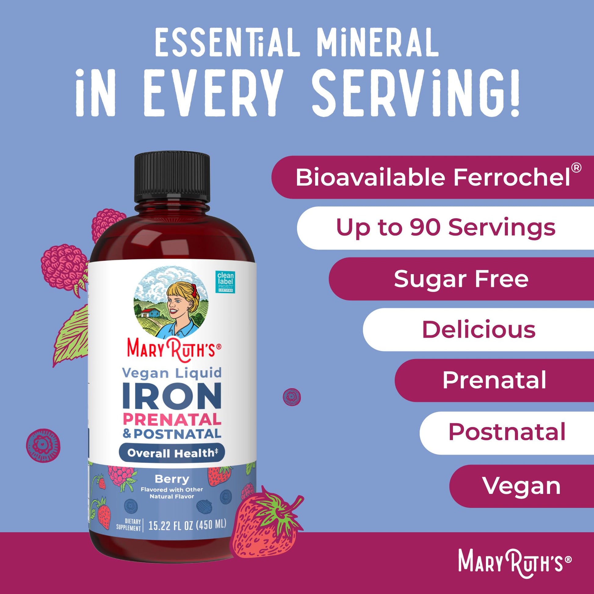 MaryRuth Organics | Liquid Iron Supplement Prenatal & Postnatal for Pregnant & Lactating | Iron Deficiency | Immune Support | Sugar/Gluten Free | Vegan | Non-GMO | 15.22 Fl Oz MARYRUTH'SUS supplements