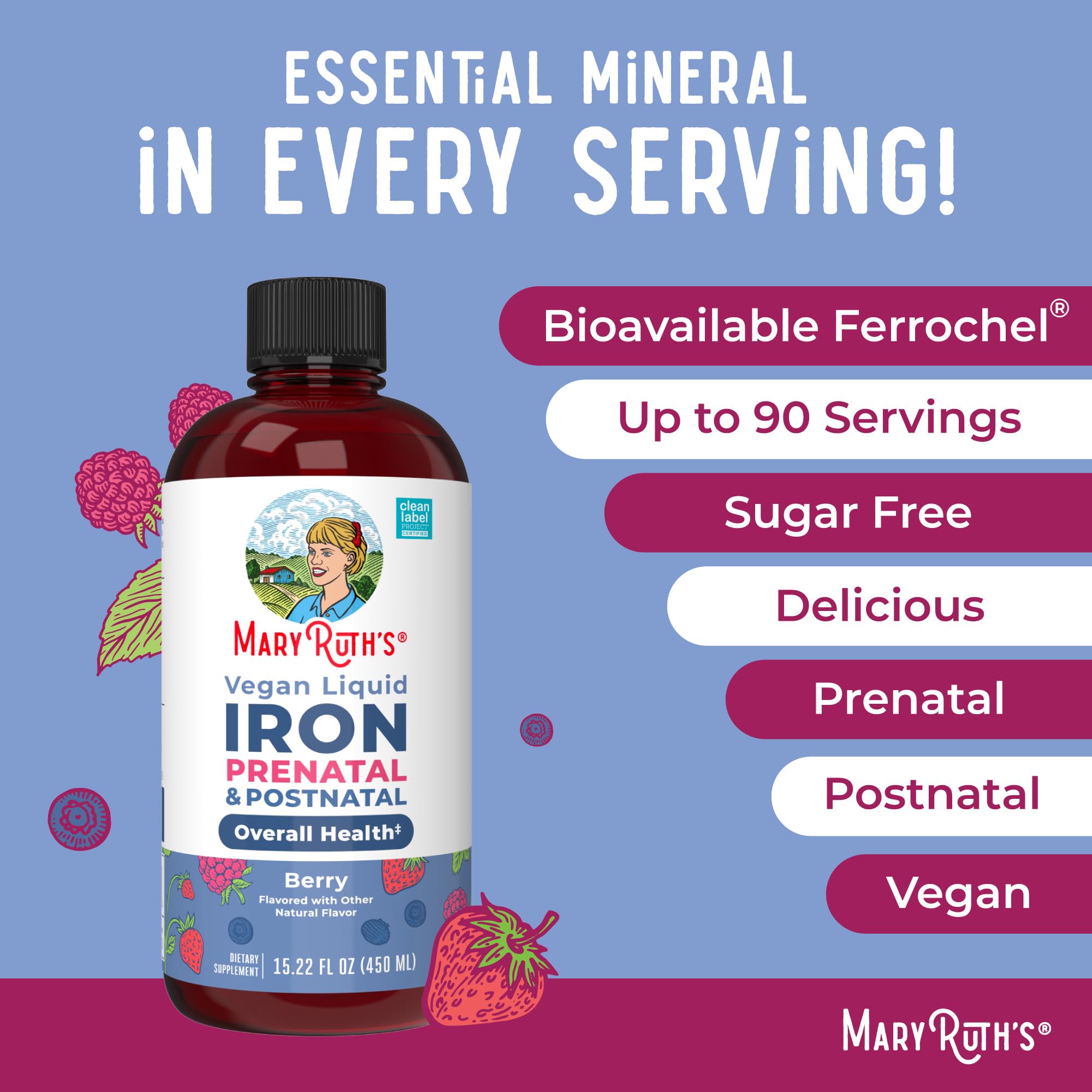 MaryRuth Organics | Liquid Iron Supplement Prenatal & Postnatal for Pregnant & Lactating | Iron Deficiency | Immune Support | Sugar/Gluten Free | Vegan | Non-GMO | 15.22 Fl Oz MARYRUTH'SUS supplements