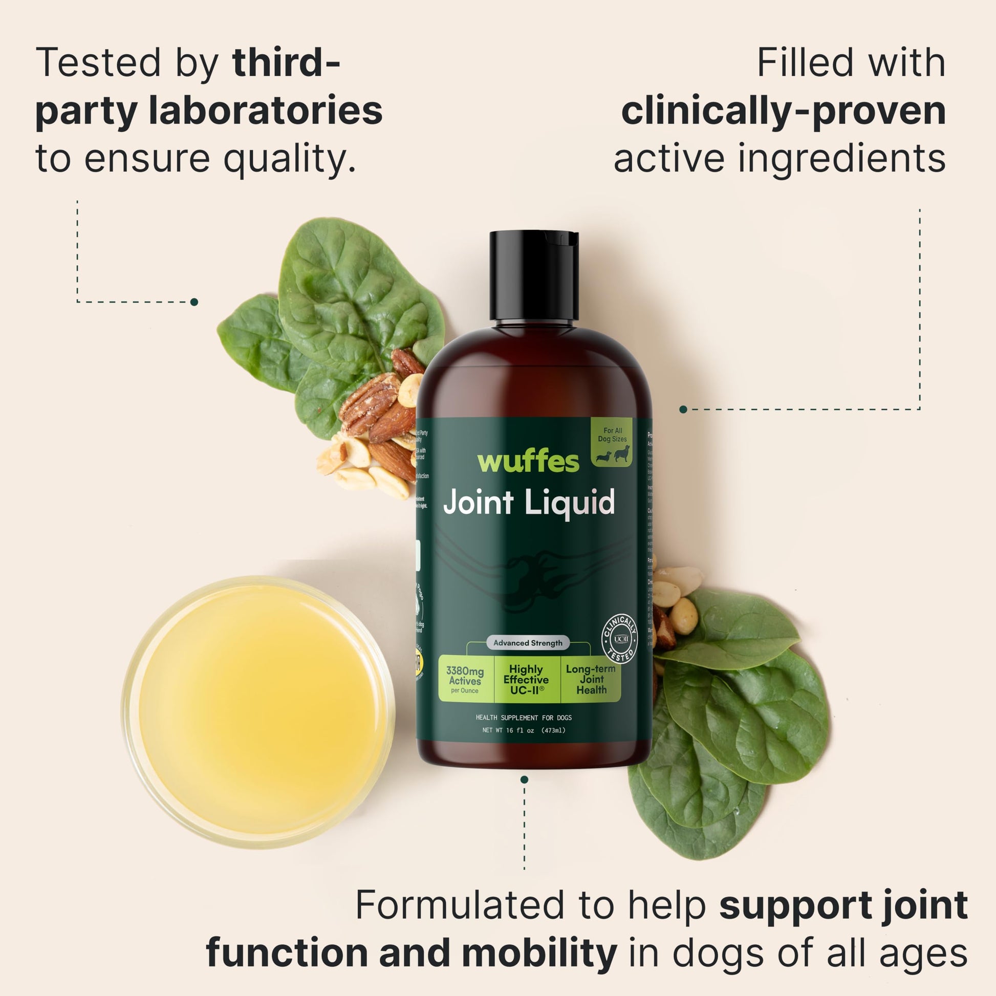 Wuffes Advanced Joint Liquid for Dogs, Hip & Joint Support Supplement with Glucosamine, Chondroitin, UC-II® Collagen, and MSM, for Small & Large Breeds, 16 Oz WuffesAu supplements