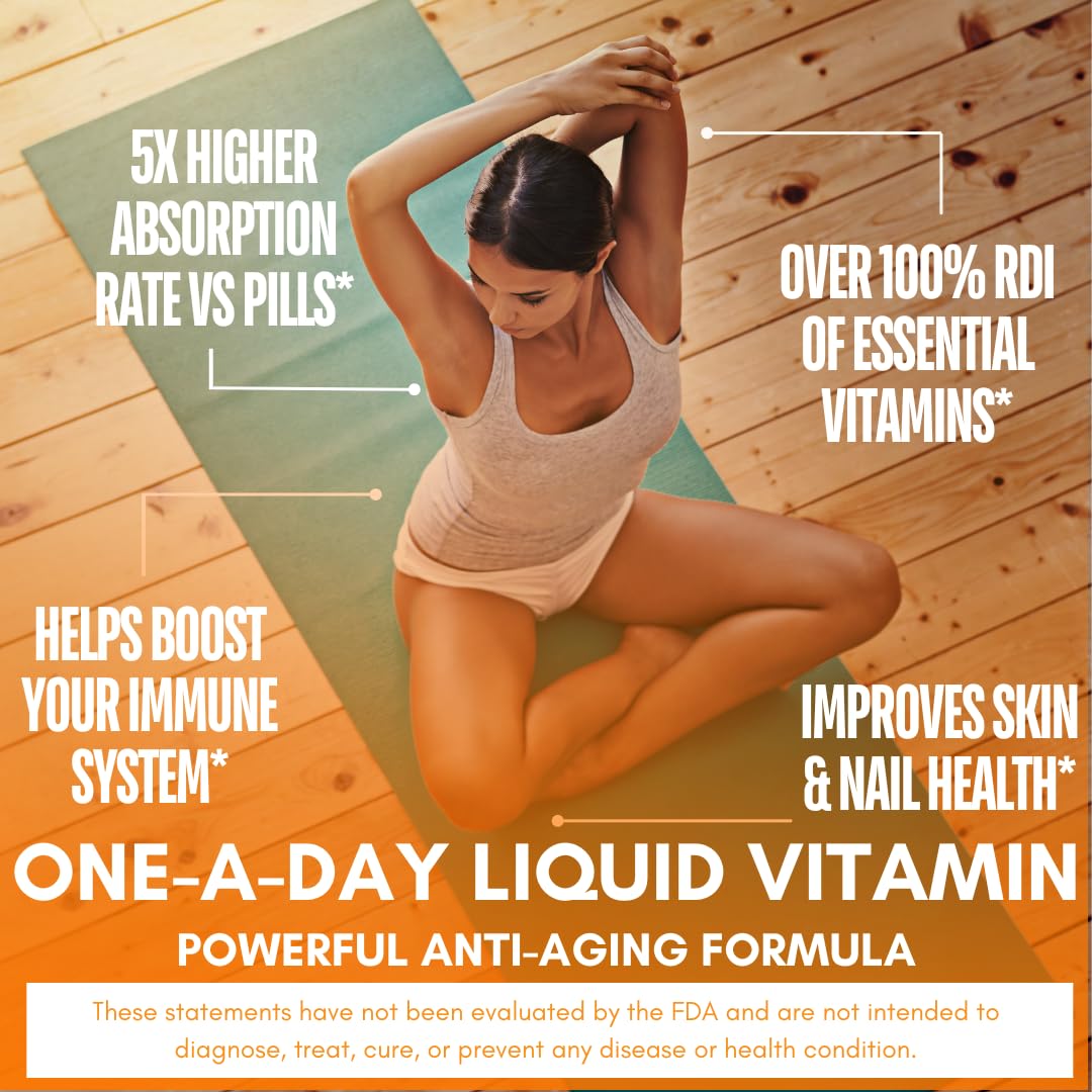 Mega Premium Liquid Multivitamin | Natural Immune Support Vitamin w/ 1333% Vitamin C, 200% D3, Zinc + 20 Vitamins, 70 Minerals, & 21 Amino Acids | Sugar Free | Orange Flavor | 98% Absorption | 32 Serv Tropical OasisAu supplements