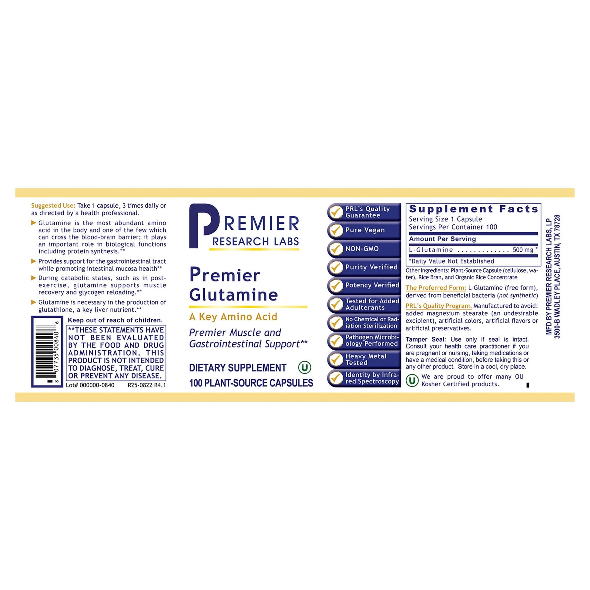 Premier Glutamine by Premier Research Labs --100 caps Premier Research LabsAu supplements