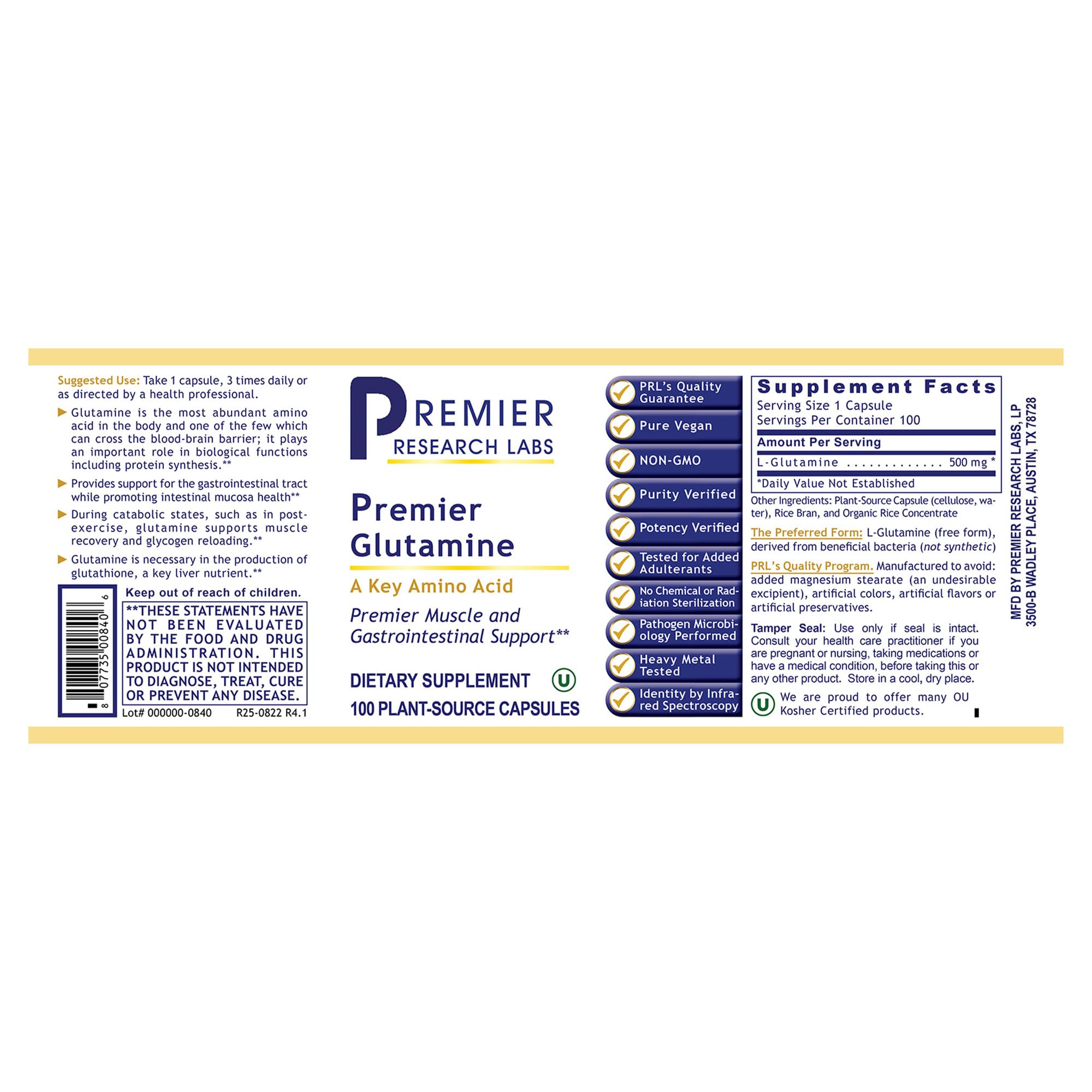 Premier Glutamine by Premier Research Labs --100 caps Premier Research LabsAu supplements