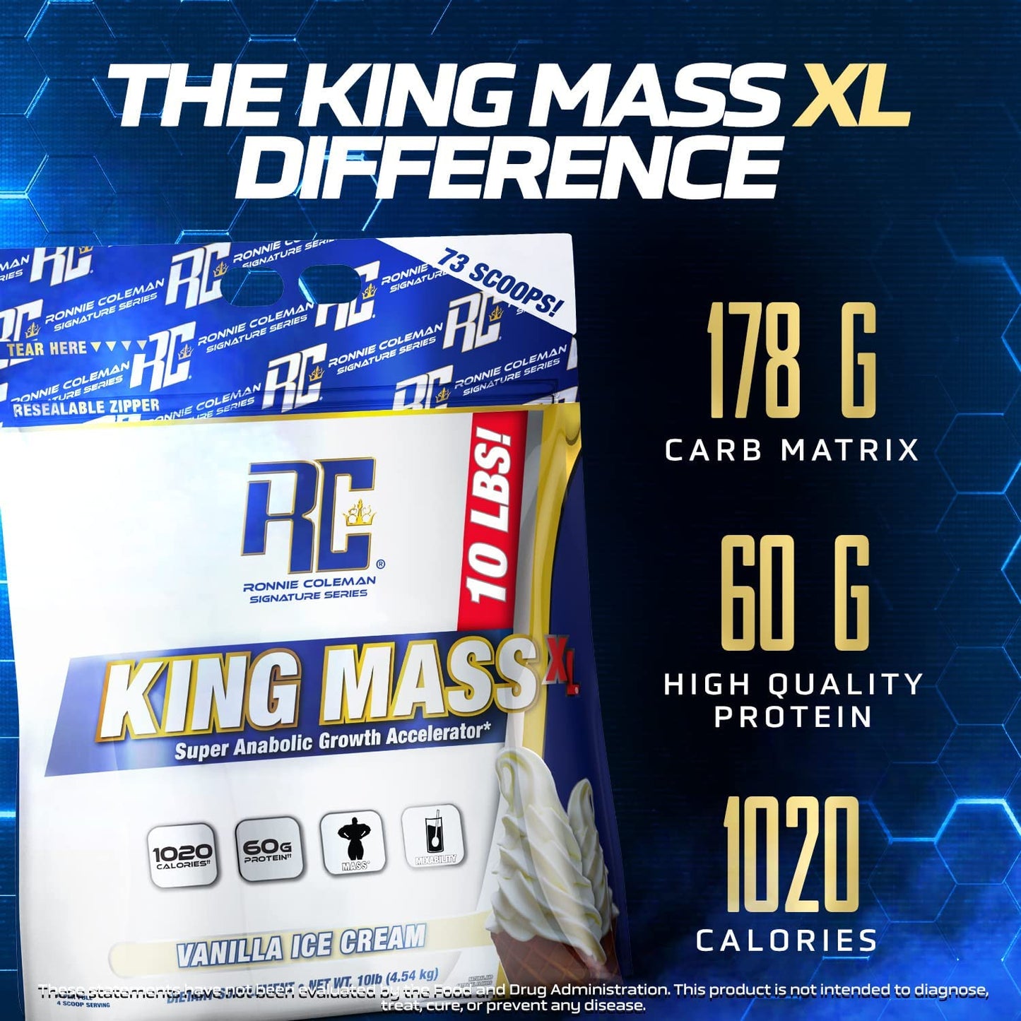 Ronnie Coleman Signature Series King Mass XL Mass Gainer Protein Powder, Muscle Ronnie Coleman Signature SeriesUS supplements
