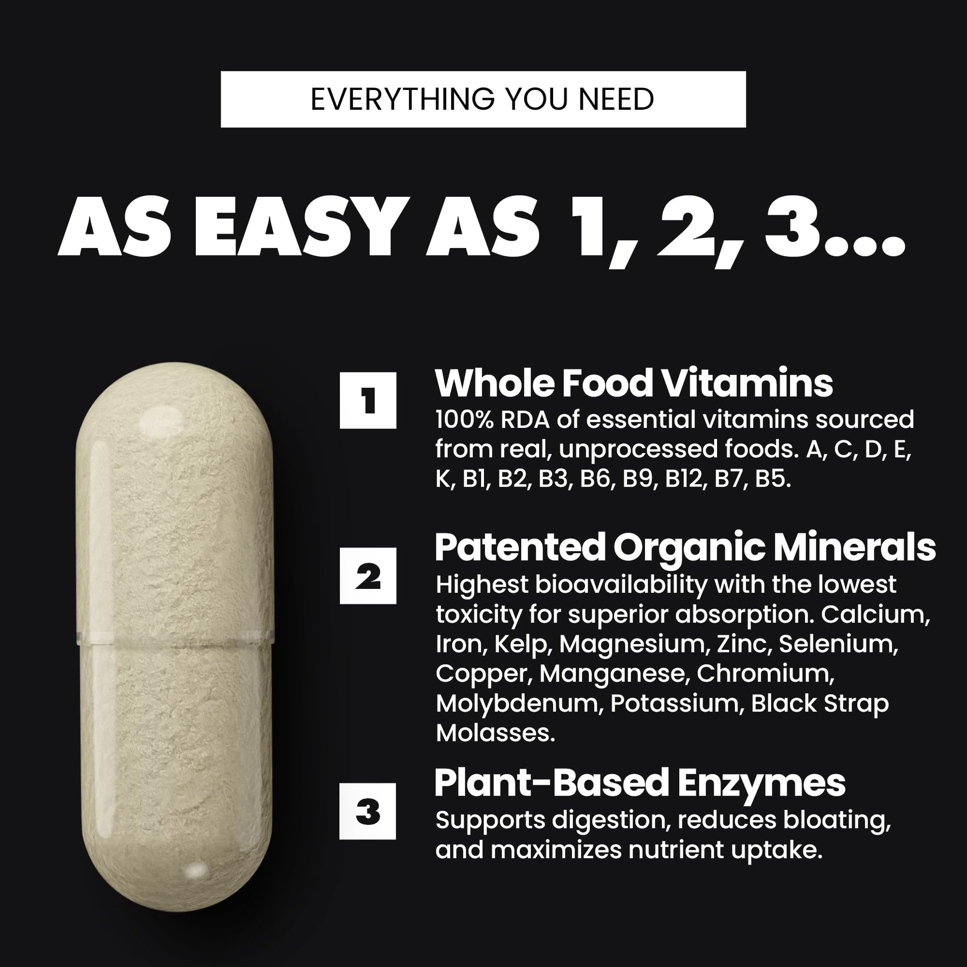 Gains in Bulk Square 1 Multivitamin and Mineral Supplement for Women and Men, Vitamins, Digestive Enzymes and Organic Minerals for Muscle Health, Performance and Immune Support, 90 Capsules GAINS IN BULK GAINSINBULK.COMAu supplements