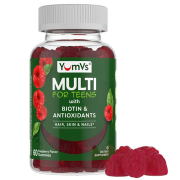 YumVs Teen Multivitamin Gummies with Biotin and Antioxidants - Raspberry Flavor - Hair Skin Nails Support - Kosher Teenager Vitamins YUM-V'SAu supplements