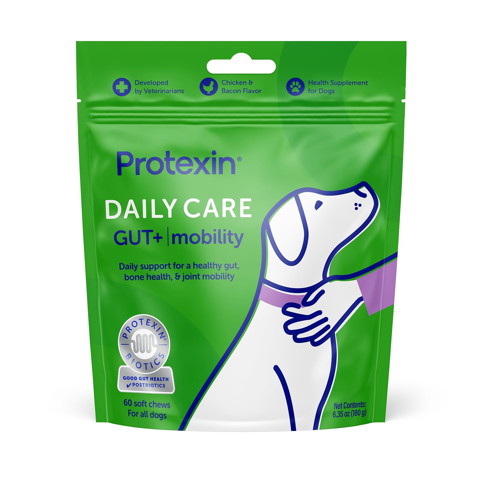 Protexin Daily Care Gut+ Mobility | 60 Dog Chews, Chicken and Bacon Flavor Dog Supplement | Probiotics for Dogs, Dog Postbiotics ProtexinAu supplements