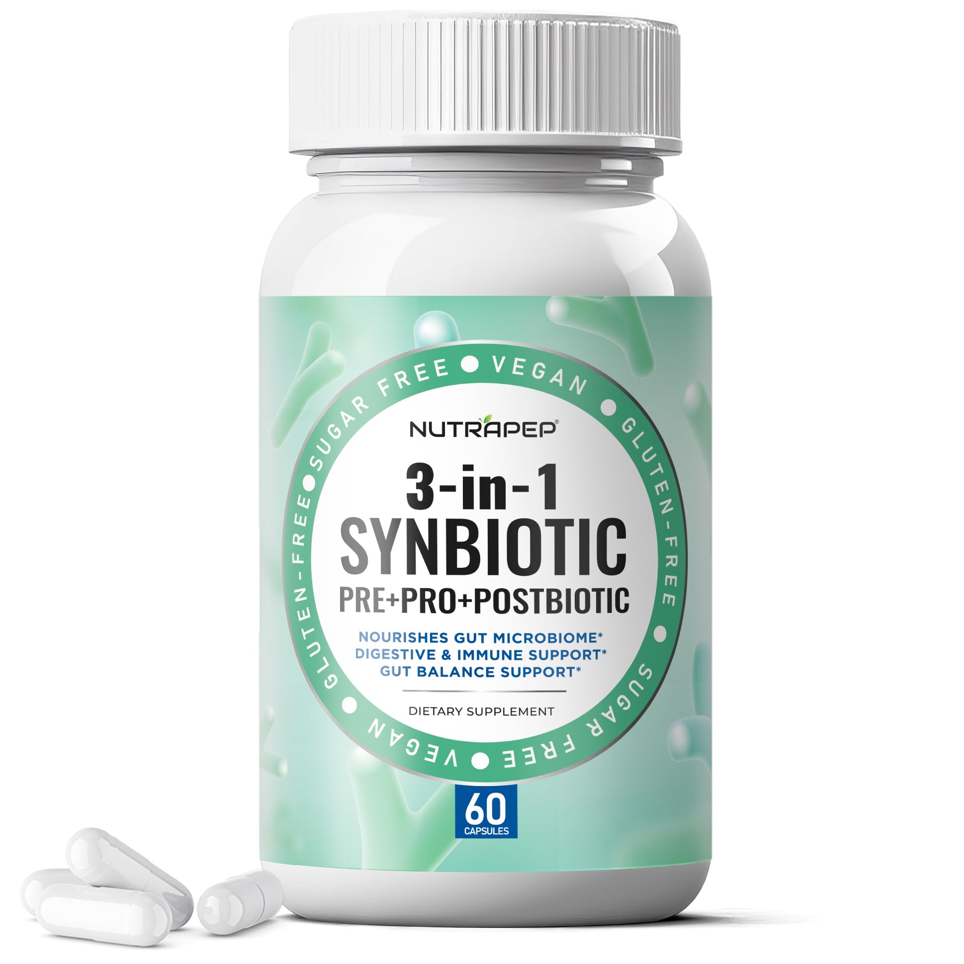 NutraPep Synbiotics Probiotic Prebiotic Postbiotic - Daily Gut Health Support with Pre Pro & Post Biotics for Men Women - Digestive & Immune Support Balance Synbiotic Supplement - Vegan Gluten Free NutraPepAu supplements
