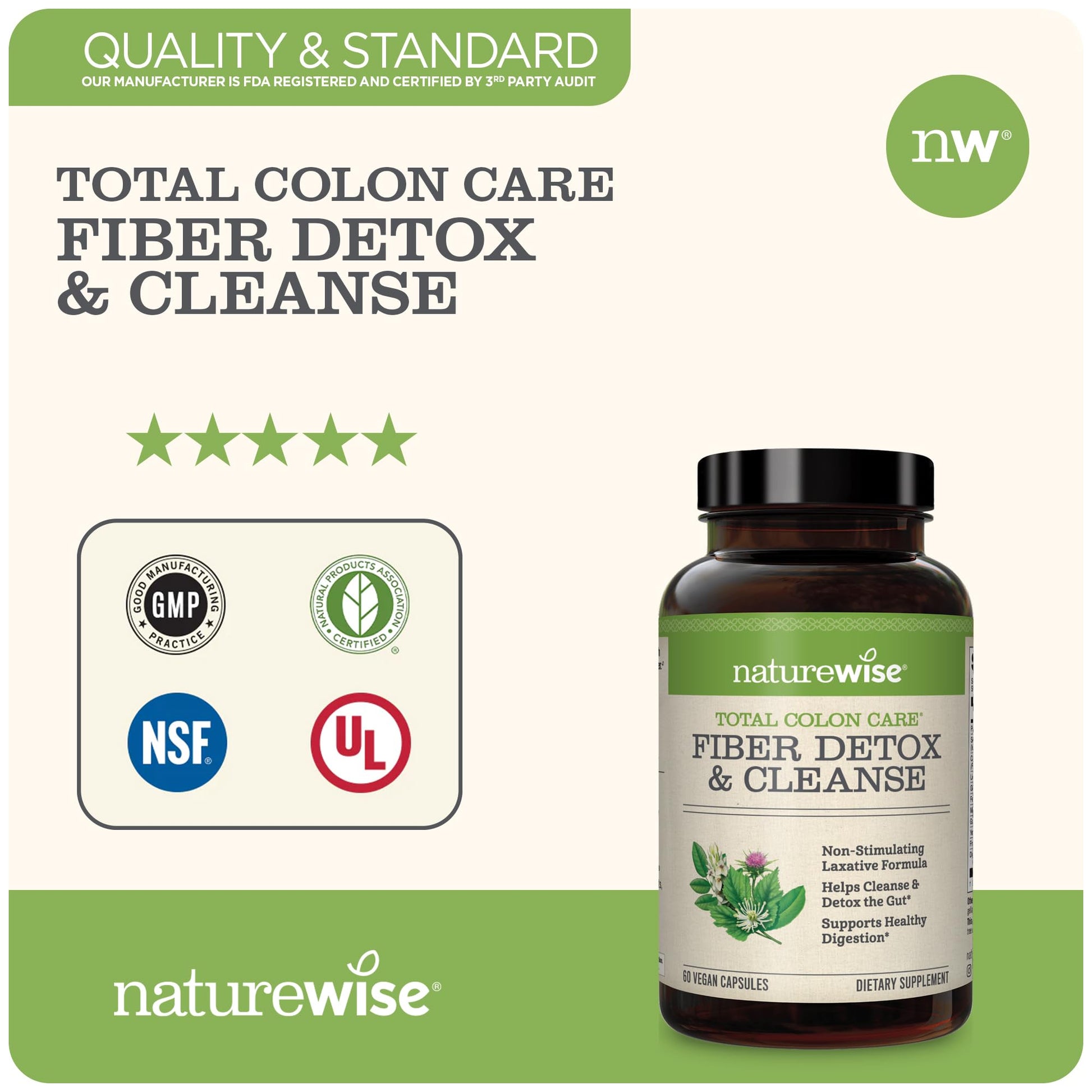 NatureWise Total Colon Care Fiber Cleanse with Herbal Laxatives, Prebiotics, & Digestive NatureWiseUS supplements