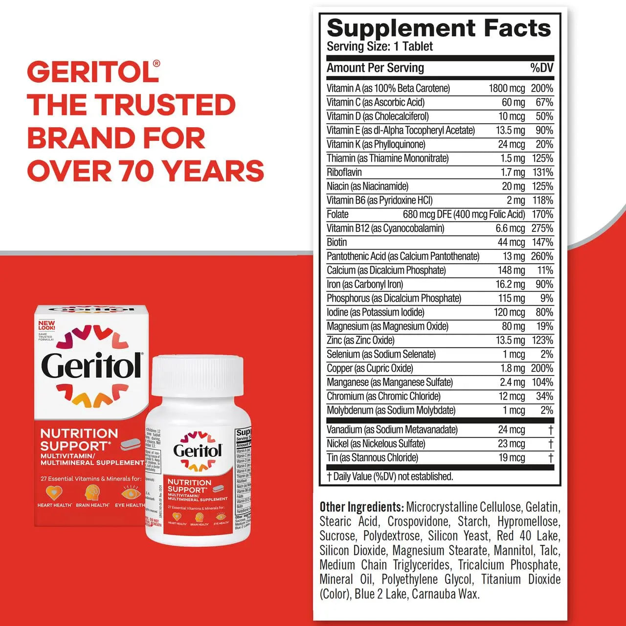 Geritol, Multivitamin Supplement, Contains Antioxidants, Vitamins B, C, E & D and Iron, 27, Minerals, Gluten-Free GeritolAu supplements