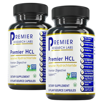 Premier Research Labs Premier HCL - Betaine HCL, Betaine Hydrochloride Supplement for Optimal Digestive Function, Nutrient Absorption, Betaine-HCL for Low Stomach Acid- 90 Vegetarian Capsules (2 Pack) Premier Research LabsAu supplements