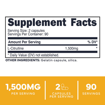 Type Zero L-Citrulline Capsules (180 Capsules) (1500 mg per Serving) - GMO-Free Type ZeroUS supplements